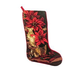 Vintage Imperial Elegance Needlepoint Stocking Poinsettias Red Green Christmas‎